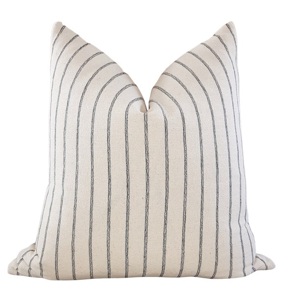 SMITH | Stripe Woven Cotton Cushion Cover, Rustic Stripe Linen Pillow, California Casual Decor, Farmhouse Stripe Throw Pillow, Rustic Decor