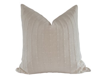 CHLOE | Cream Boho Woven Stripe Cushion Cover, Neutral Linen California Casual Throw Pillow, Farmhouse Pillow, Boho Cotton Cushion