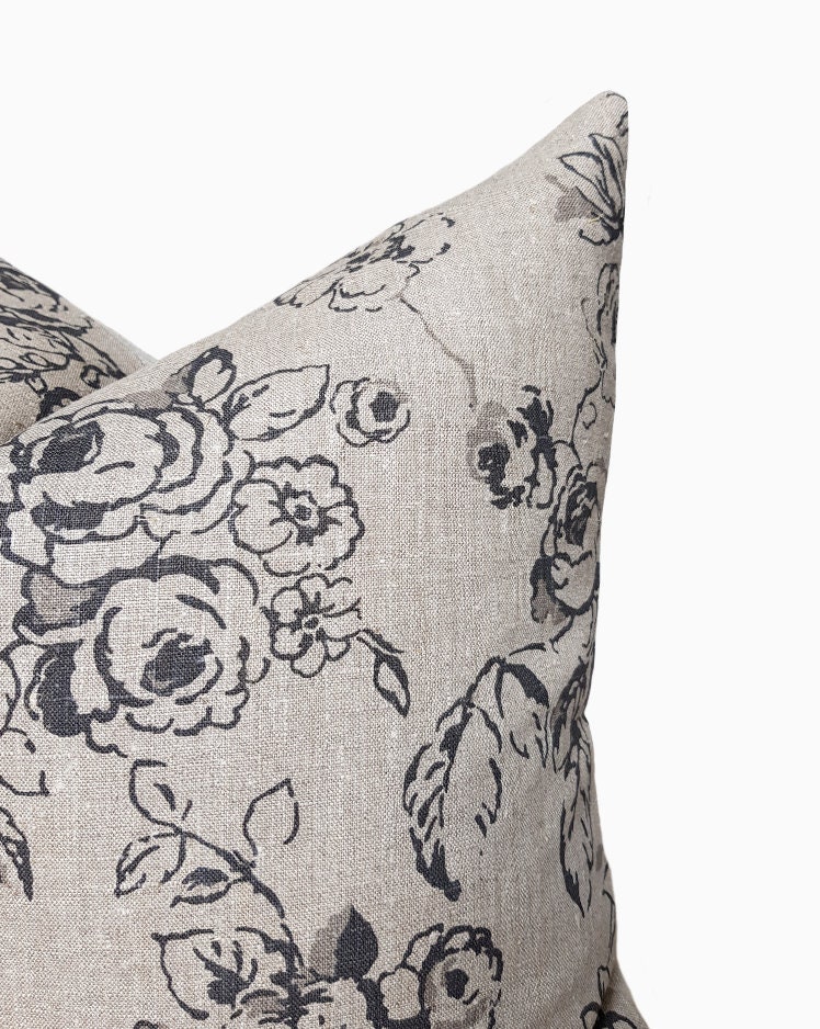 RHONA Roses Linen Cushion Cover UK Floral Linen Throw Pillow Etsy UK