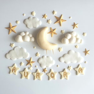 Edible Personalised Twinkle,Twinkle Baby Shower Cake Topper Set, First Birthday Cake Decorations, Fondant Moon and Stars, Cake Topper Kit