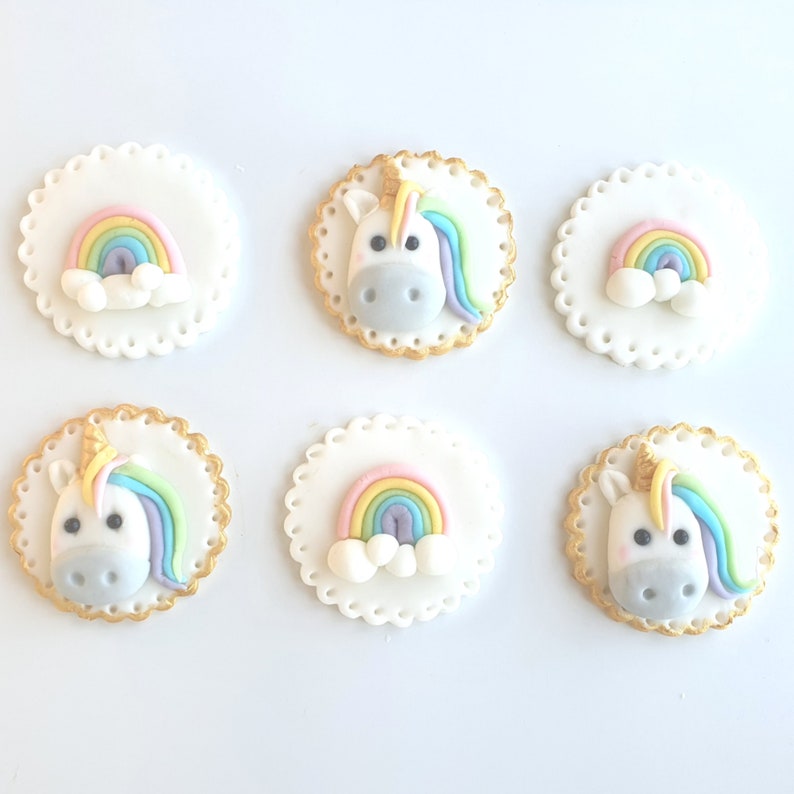 Unicorn Rainbow Edible Cupcake Toppers Fondant Toppers Etsy UK