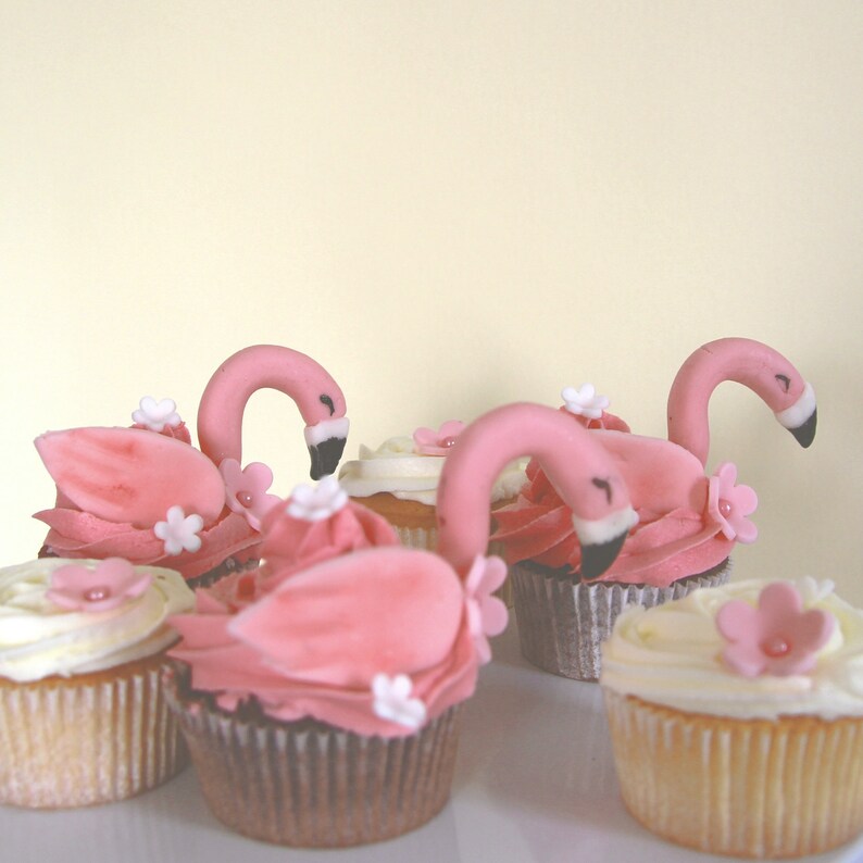 Pink Flamingo Edible Cupcake Toppers Fondant Cupcake Toppers Etsy UK