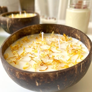 KOKOSKAARS || Kokosnoot & calendula bloemblaadjes kaars || Kokoskaars met calendula