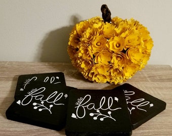 Hello Fall 4 pack of black and white coasters