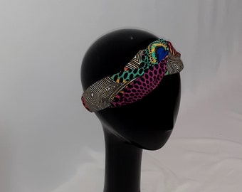 Diadema de diseño de turbante malva, azul, verde, rojo, rojo, turbante de nudo