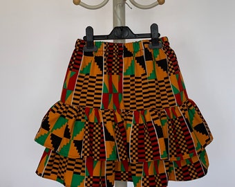 Two tier rara skirt in an African Kente print