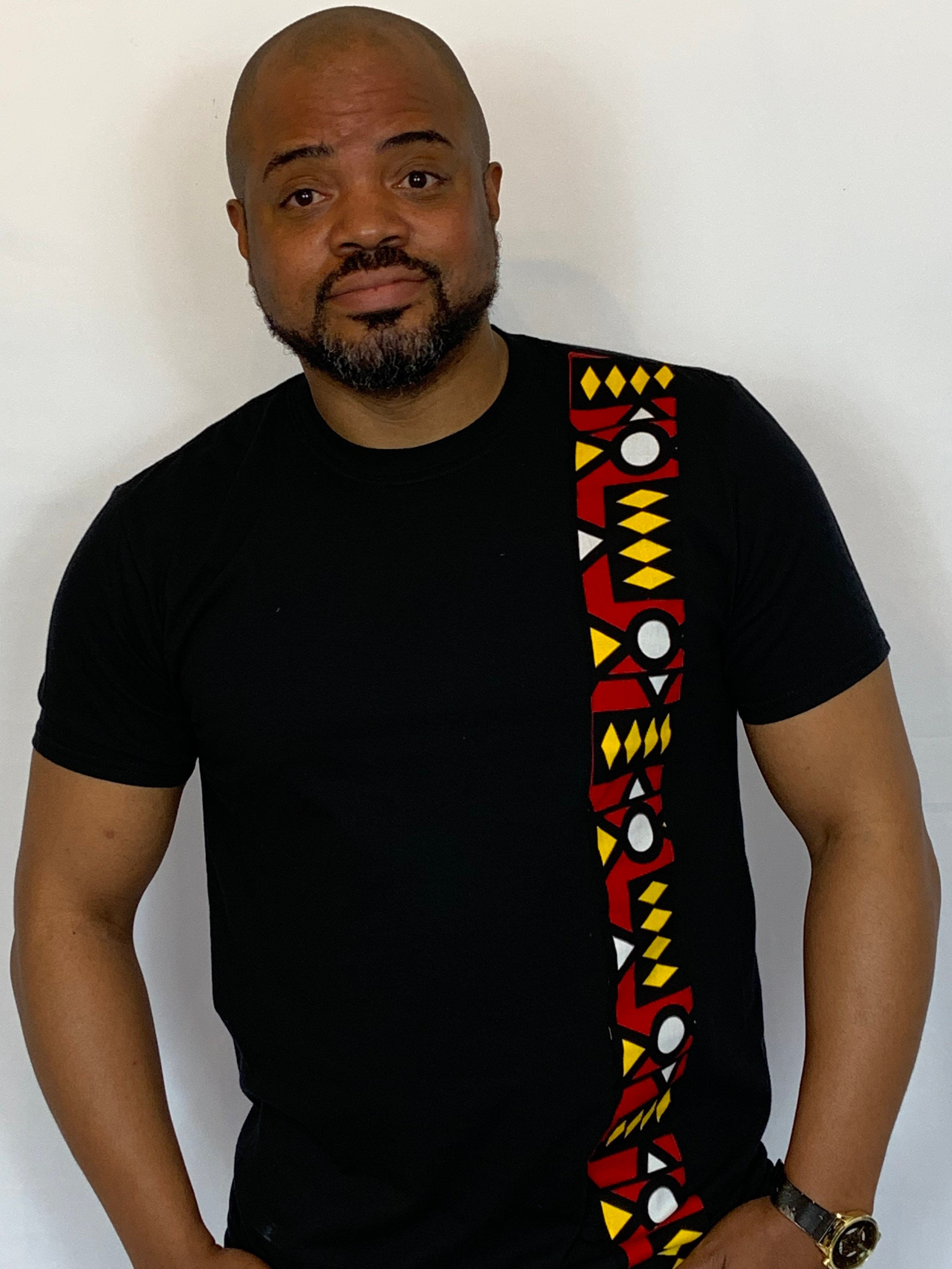 Black Super Soft T-Shirt with An Ethnic Trim to The Body