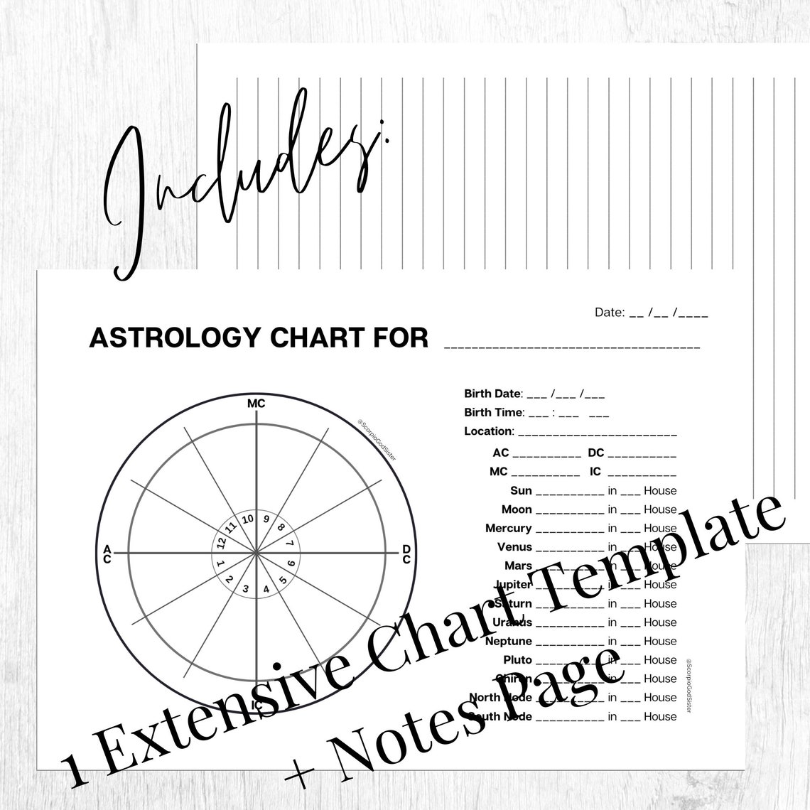 Astrology Chart Template With Planetary Log Entries - Minimalistic - Etsy