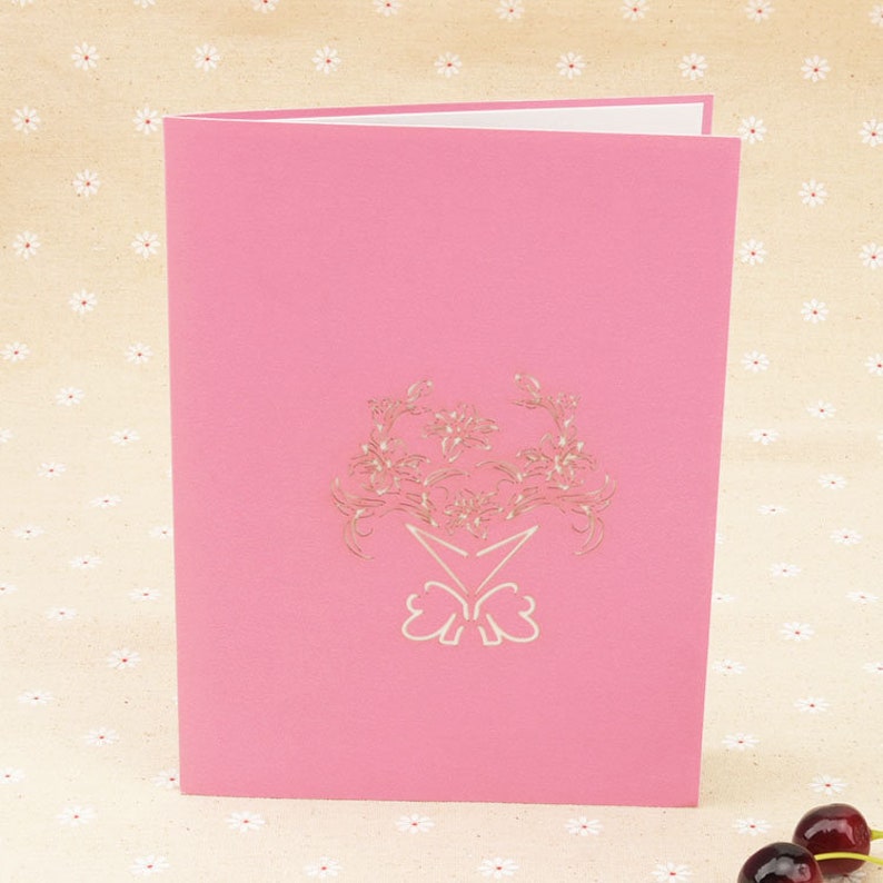 Handmade pink flower bouquet 3D Pop Up Card 3D flower Birthday Popup Card 3D pink flower Greeting Card 3D mother/'s day valentine flower card
