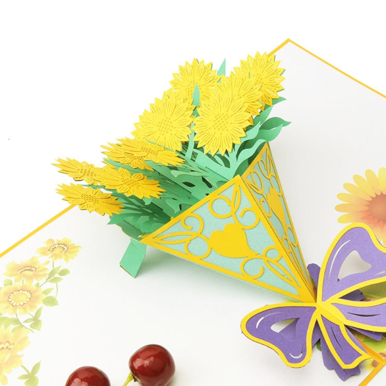 Handmade Flower Bouquet 3D Pop up Card 3D Mother's Day Card 3d Birthday ...