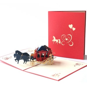 Braut Pferd Kutsche 3D Pop-up-Karte Valentine Liebe 3d Pop-up-Karte Ehe 3d Popup-Karte Grußkarte 3D Popup-Karte 3D Popup-Grußkarte