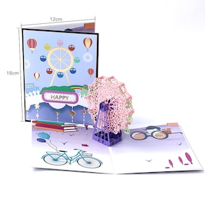 Noria rosa hecha a mano 3D Pop Up Card 3D Birthday Popup Card 3D ferris wheel pop up Greeting Card 3d london eye ferris wheel gift card