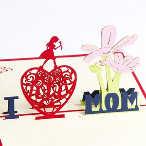 Fatto a mano I Love Mom 3D Pop Up Card 3D piante Popup Card 3D piante da fiore Saluto pop up Card 3D festa della mamma fiore popup anniversario