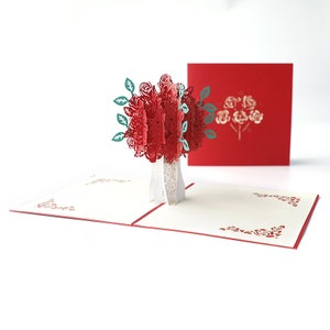 Hecho a mano flor roja rosa 3D Pop Up Card 3D día de la madre Popup Card 3D cumpleaños pop up tarjeta 3D Greeting jarrón tarjeta 3D Popup tarjeta de aniversario