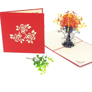 Handgemaakte hoorn des overvloeds rode bloem 3D Pop Up Card 3D bloemenboeket Pop up Card 3D bloem pop-up Wenskaart 3d moeder dag bloem kaart
