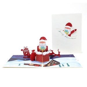 Handmade noël 3D Pop Up Card 3D Anniversaire Popup Carte 3D santa claus cheminée Carte de vœux 3D cadeau de Noël pop up carte rouge cadeau