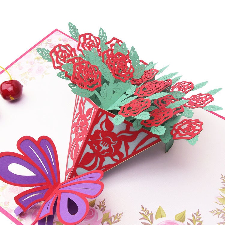 Handmade Flower Bouquet 3D Pop up Card 3D Mother's Day Card 3d Birthday ...