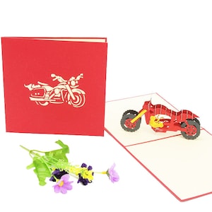 Handgemaakte rode motorfiets 3D Pop Up Card 3D Verjaardag Popup Card 3D rode motorfiets Groet pop-up Kaart 3D motor Popup gift Card motorfiets