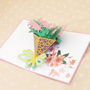 Hecho a mano rosa flor ramo 3D Pop Up Card 3D flor cumpleaños Popup Card 3D rosa flor Greeting Card 3D día de la madre san Valentín flor tarjeta
