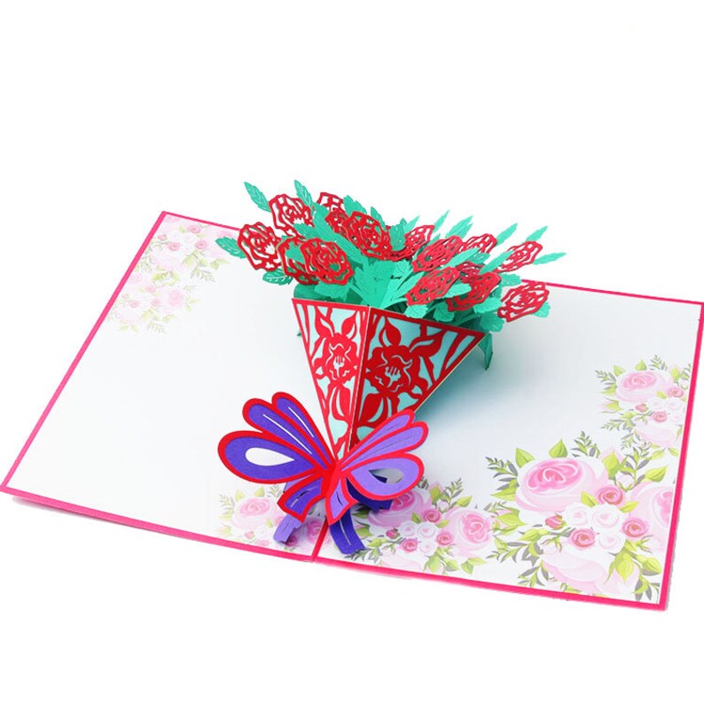 Handmade Flower Bouquet 3D Pop up Card 3D Mother's Day Card 3d Birthday ...