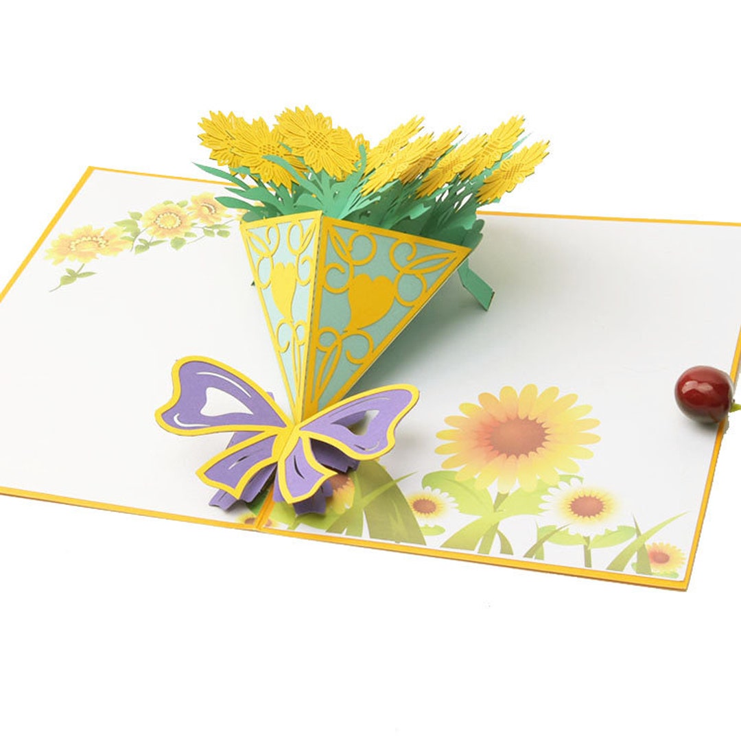 Handmade Flower Bouquet 3D Pop up Card 3D Mother's Day Card 3d Birthday ...