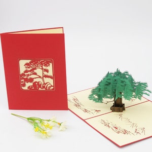 Handgemachte Weide grün Baum 3D Pop-up-Karte 3D Geburtstagskarte Popup Karte 3D Ruhestand Landschaft Gruß Popup Karte 3D grünen Baum Geschenkkarte