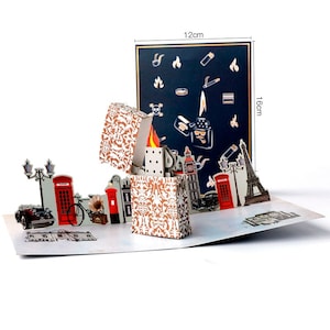 Fatto a mano Paris Lighter 3D Pop Up Card 3D Birthday Popup Card 3D fuoco starter sigaro Popup Card 3D Popup Greeting Card 3D gift card forhim