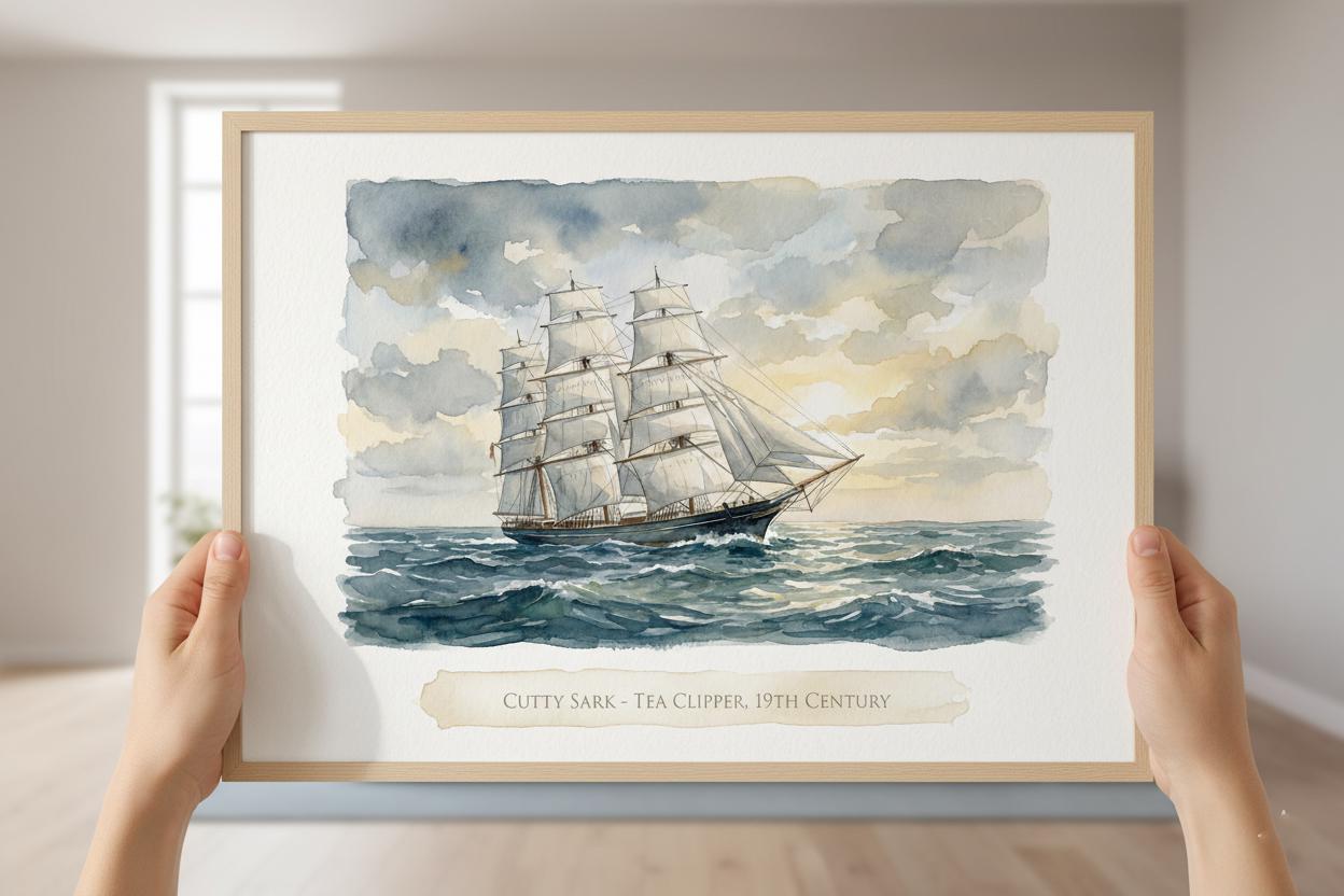 Cutty Sark Tea Clipper Watercolor, Legendary 19th Century Sailing Ship ...