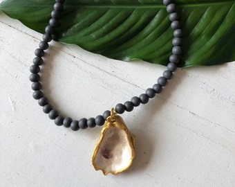 Gray Beaded Oyster Necklace