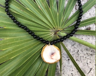 Black Beaded Oyster Shell Necklace
