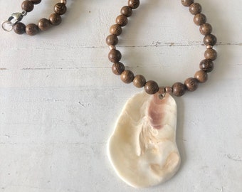 Brown and Bronze Beaded Oyster Shell Necklace