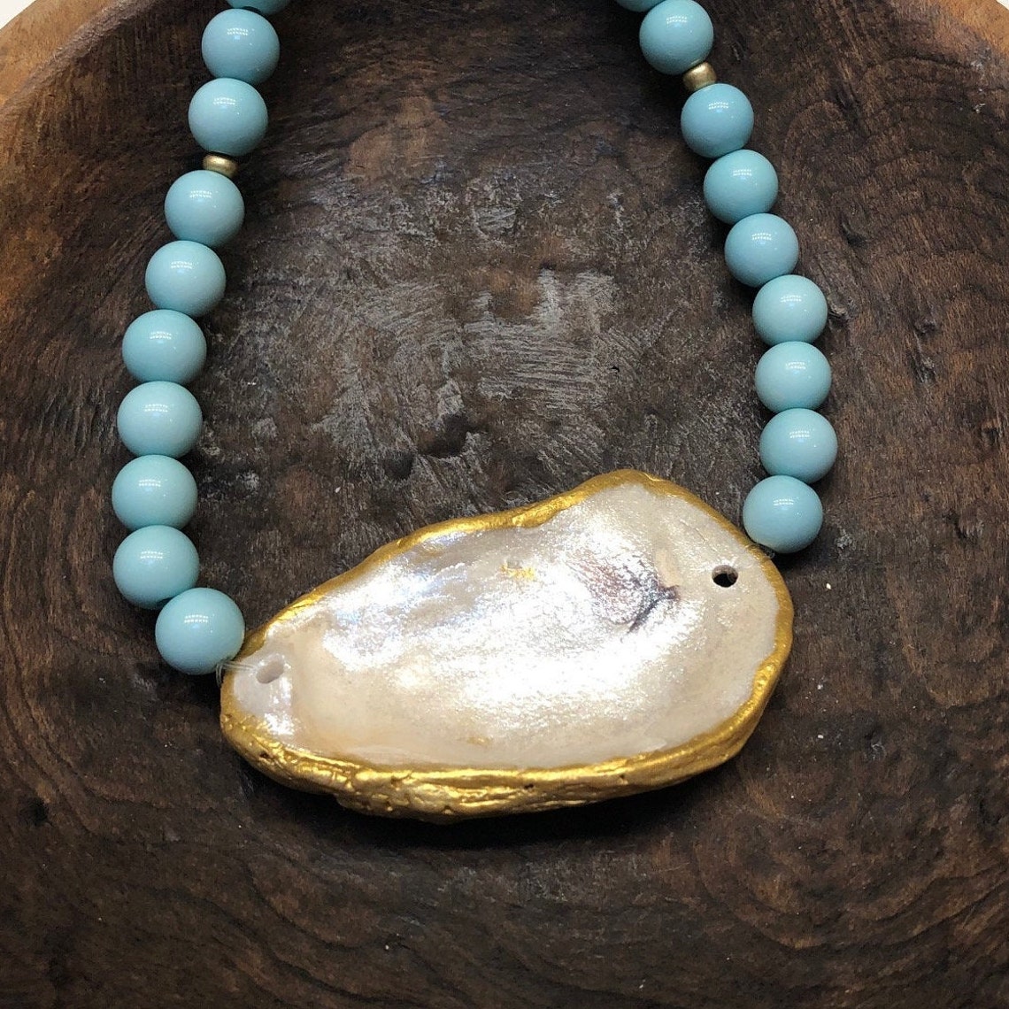 Blue Oyster Shell Necklace Etsy