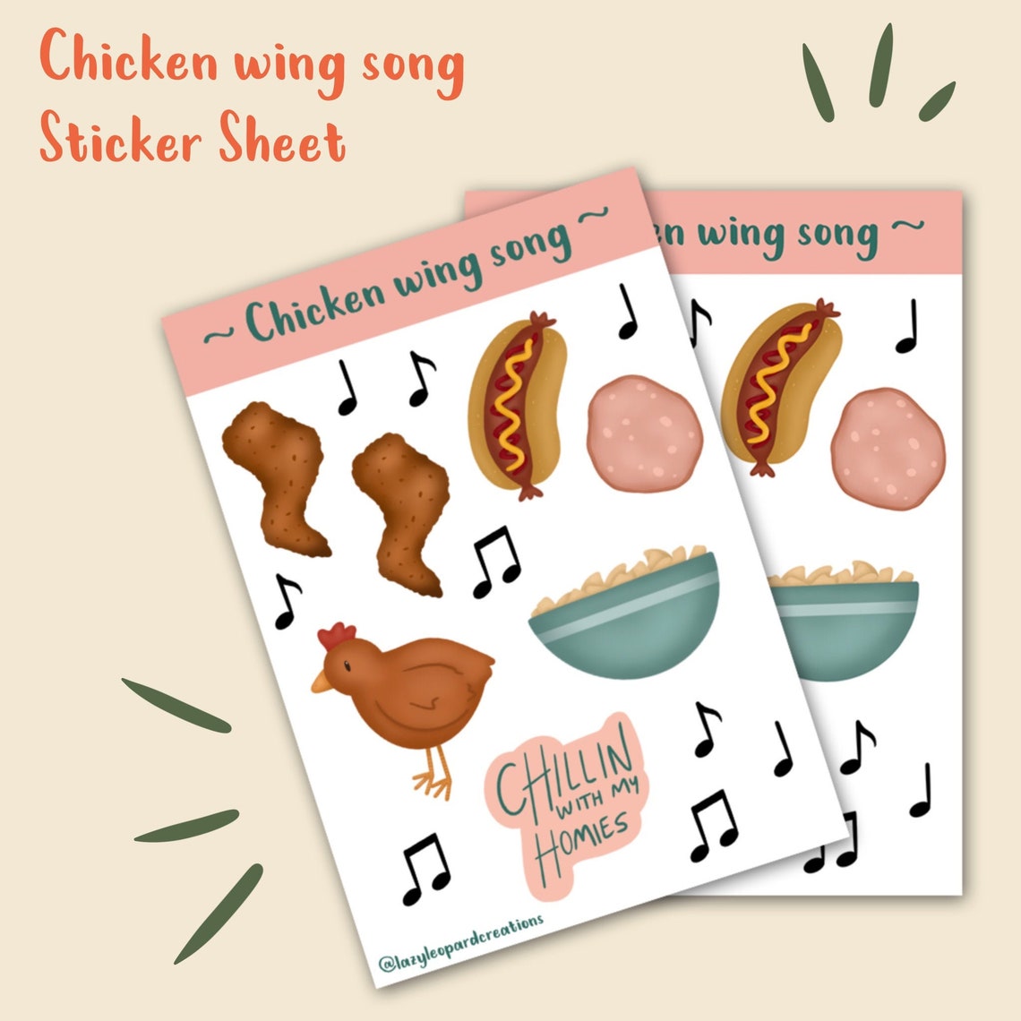 Chicken Wing Song Sticker Sheet Etsy