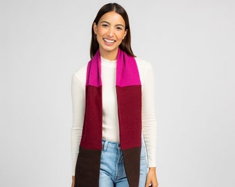 2 Tone Cashmere Scarf for Men and Women,  Two Tone Infinity Loop Scarf for Men and Women- Hot Pink and Brown