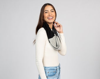 Infinity Scarf, Pure Cashmere, Loop Scarf, London Infinity Scarf - Black and Gray