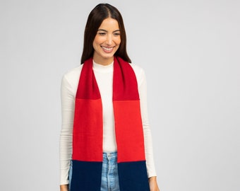 2 Tone Cashmere Scarf for Men and Women,  Two Tone Infinity Loop Scarf for Men and Women- Red and Blue