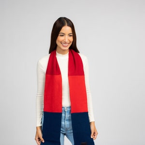 2 Tone Cashmere Scarf for Men and Women, Two Tone Infinity Loop Scarf for Men and Women Red and Blue Open Scarf