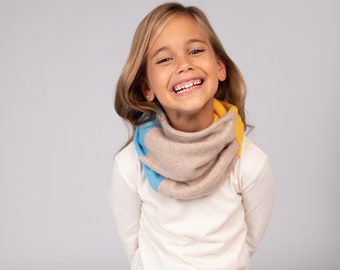 Yellow and Sky Blue - Pure Cashmere Infinity Scarf for Kids