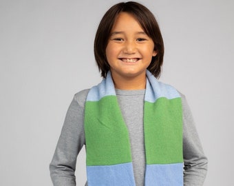 Green and Blue - Pure Cashmere Open Scarf for Kids