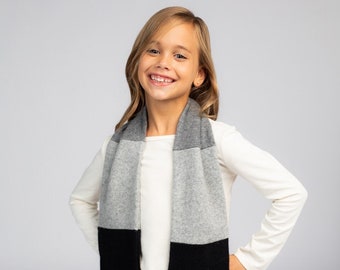 Black and Gray - Pure Cashmere Open Scarf for Kids