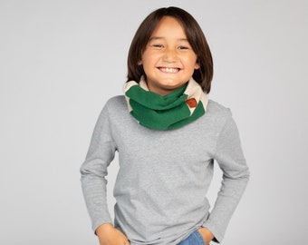 Green and Beige - Pure Cashmere Infinity Scarf for Kids