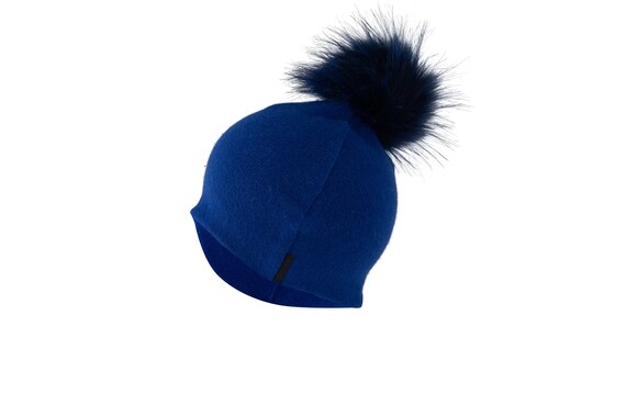 Royal Blue Beanie With Navy Blue Pompom 