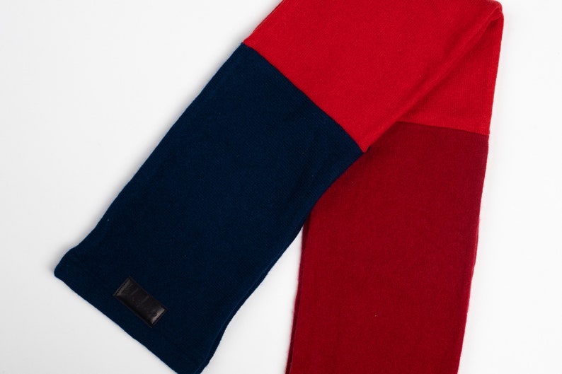 2 Tone Cashmere Scarf for Men and Women, Two Tone Infinity Loop Scarf for Men and Women Red and Blue image 5