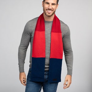 2 Tone Cashmere Scarf for Men and Women, Two Tone Infinity Loop Scarf for Men and Women Red and Blue image 3