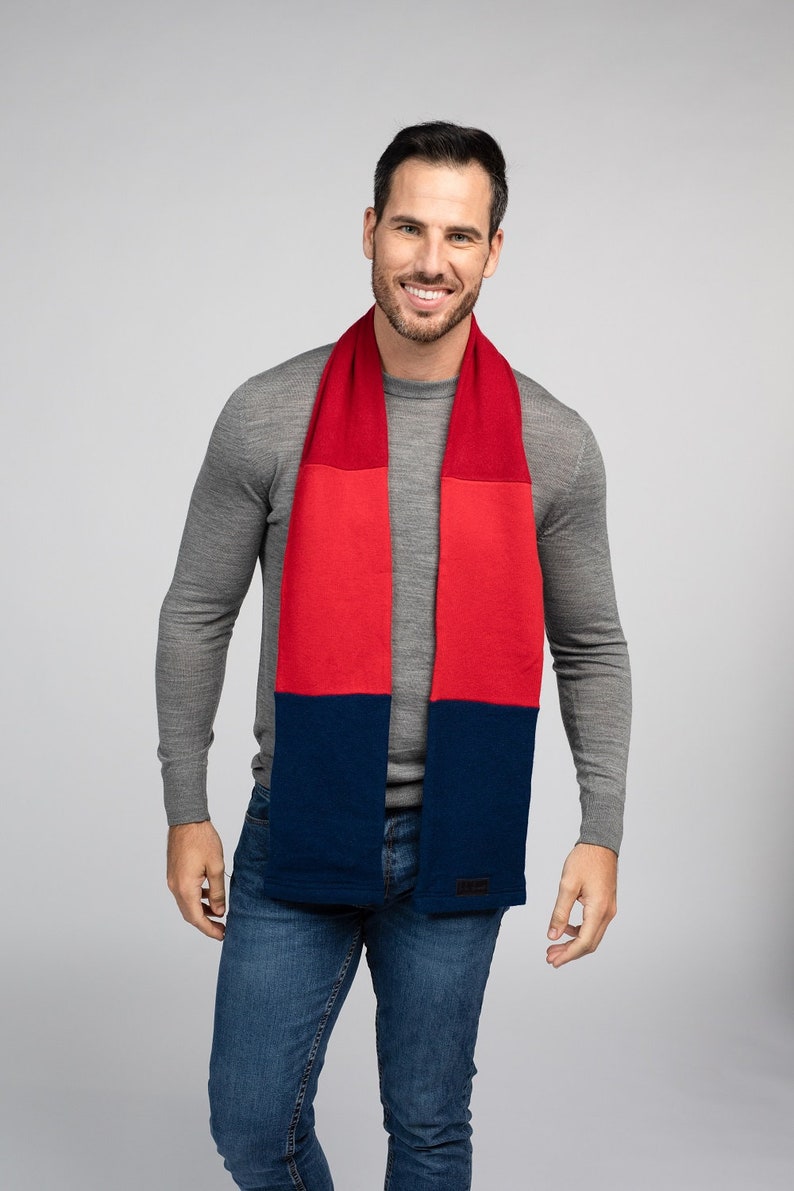 2 Tone Cashmere Scarf for Men and Women, Two Tone Infinity Loop Scarf for Men and Women Red and Blue image 3