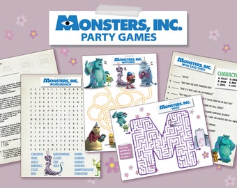 Monster's Printable Birthday Party Games - Quiz, Wordsearch, Guessing, Maze