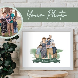 Custom Cartoon Digital Watercolor Family Portrait Personalized Photo