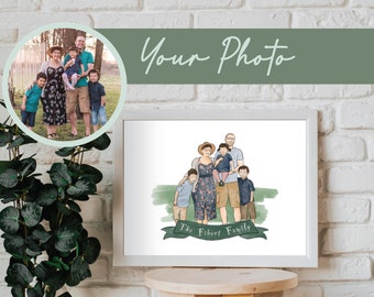 Custom Cartoon Digital Watercolor Family Portrait Personalized Photo