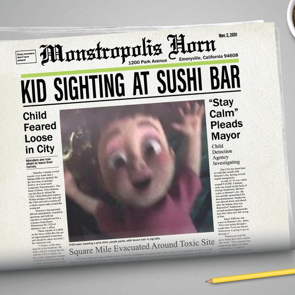 Monster's Inc. Newspaper Cover - Print From Home Digital Download