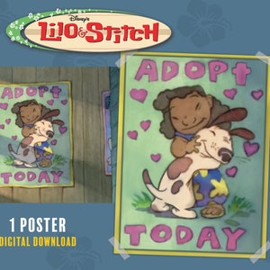 Adoptez aujourd'hui une réplique de l'affiche hawaïenne chien et fille de Lilo et Stitch